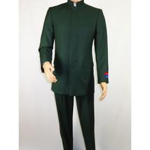 Men Apollo King Band Collarless Church Suit Mandarin 5 Hidden Buttons AG59 Green image 2