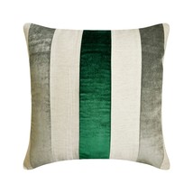Emerald Green Velvet Patchwork 16&quot;x16&quot; Throw Pillow Cover - Velvet Band Emerald - £19.10 GBP+