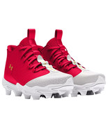 Under Armour Kids&#39; Harper 9 RM Baseball Cleats Red White Size 5.5 Lace Up - $49.10 CAD