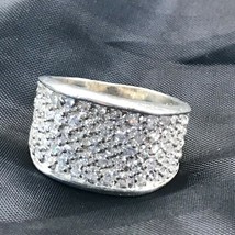 Estate Seta Signed Clear Rhinestone Encrusted 925 Marked Wide Tapered Silver Ban - £23.00 GBP