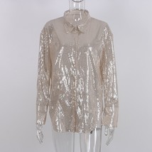 Odessa Y2K Long Sleeve Botton Up Glitter Blouses Casual Women 2022 Spring  V Nec - £62.63 GBP