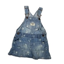 Baby Oshkosh B&#39;Gosh Floral Denim Overalls Dress Skirt Sz 18M Dots Vestbak Blue - £11.38 GBP