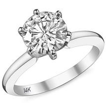 Round Brilliant Cut Moissanite 14k White Gold 6-Prong Solitaire Engagement Ring - £303.97 GBP