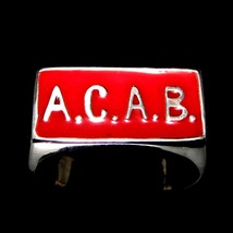Sterling silver Biker ring A.C.A.B. initials on Red enamel high polished 925 sil - £44.90 GBP