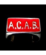 Sterling silver Biker ring A.C.A.B. initials on Red enamel high polished 925 sil - £43.90 GBP