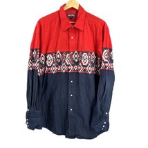 Panhandle Mens Western Shirt Aztec Eagle Red Blue Pearl Snap Buttons Cow... - £21.28 GBP