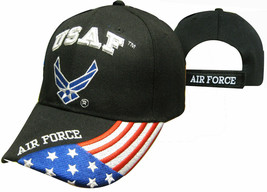 Us Air Force Wings Emblem Logo Usa Flag On Bill Cap Hat Black (Licensed) - £17.29 GBP