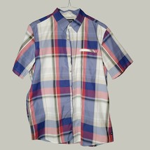 Chaps Mens Button Down Shirt Large Multi Color Plaid Short Sleeve - $13.88