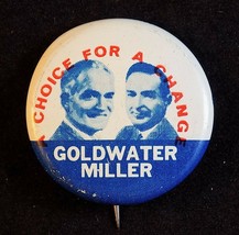 Vintage PINBACK GOLDWATER MILLER UNIQUE OFFSET MISPRINT Political Pin - $23.75