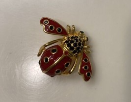 Joan Rivers Bee Pin Brooch Ladybug Enamel Crystals - £28.39 GBP