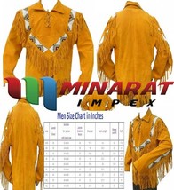 Minarat&#39;s Men&#39;s Traditional Western cowboy Leather Jacket Fringed Bones &amp; Beads  - £200.57 GBP