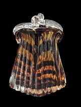 Heavy Tortoiseshell Art Glass Handbag Vase Amber Black Ribbed - $188.05