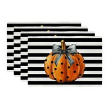 Halloween Placemats 12X18 Inches Set Of 4, Pumpkin Polka Dots Seasonal Burlap St - £17.63 GBP