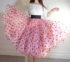 Pink Polka-Dot Puffy Tutu Skirt Outfit A-line Layered Plus Size Puffy Midi Skirt image 3