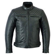 Latest Design Armored Black Diamond Quilted Cowhide Leather Motorcycle Jacket - $219.99