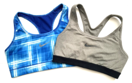 Nike Top Sports Bra Blue Plaid Gray Heather Racerback Workout Activewear Lot  2 - £12.12 GBP