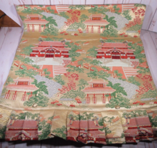 Oriental Silk Tapestry Pagoda Table Runner with End Ruffles 17.5&quot; x 38&quot; Clean. - £15.80 GBP