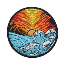 Summer Sunset Mountains Surfing Wave Embroidered Patch Iron On. Size: 3.... - £5.93 GBP