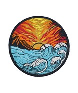 Summer Sunset Mountains Surfing Wave Embroidered Patch Iron On. Size: 3.... - £5.95 GBP