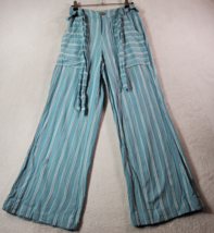 O&#39;Neill Trouser Pants Womens Size 24 Blue White Striped Wide Leg Flat Front - £14.77 GBP