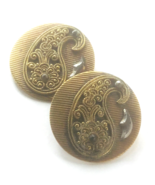 2 Antique Brass and Steel Cut Buttons, Ridged Paisley Design  1  1/8&quot; wide - $20.00