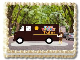 Delivery Guy U P S Truck Edible Image Cake Topper Birthday Cake Topper Frosting  - £12.37 GBP