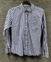 VTG Eddie Bauer Flannel Shirt Womens Medium Blue White Plaid Button Up Cotton - £16.45 GBP