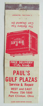 Paul&#39;s Gulf Plaza - Port Clinton, Ohio Service Station 20 Strike Matchbook Cover - £1.37 GBP
