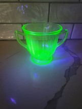 Vintage Uranium Green Depression Glass 3.75&quot; Inches Open Sugar Bowl Jar Dish - $18.00