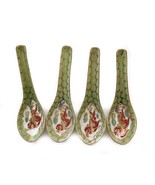 4 Asian Rice Soup Spoons Dragon Phoenix Porcelain Green Mid Century China - $39.57