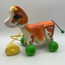 Vintage Fisher Price Pull Toy Cow Lifts Moves Head Moos Sound WORKS USA 9.5&quot; - £27.92 GBP