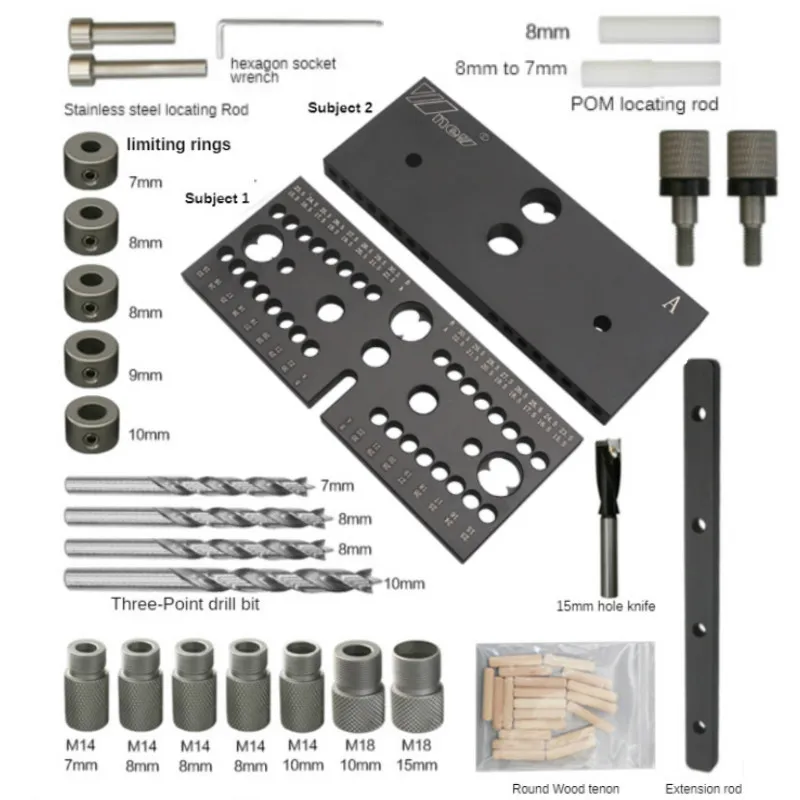 3 In1 Dowelling Jig Kit 7/8/10/15mm  Adjustable Drilling Guide Tenon Puncher Loc - £508.36 GBP
