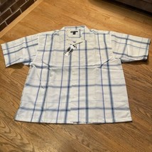 White Blue Plaid Button Short Sleeve Shirt Sz 5XL NOS Regal Wear Mens NEW - $13.49