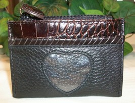 Brighton Leather Mini Zip Coin Purse with Card Pocket Black Heart Photo - $14.00