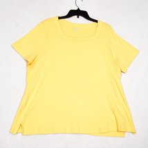 Kim Rogers Women&#39;s Blouse Solid Yellow Short Sleeve Square Neck Pullover Knit 2X - £9.19 GBP