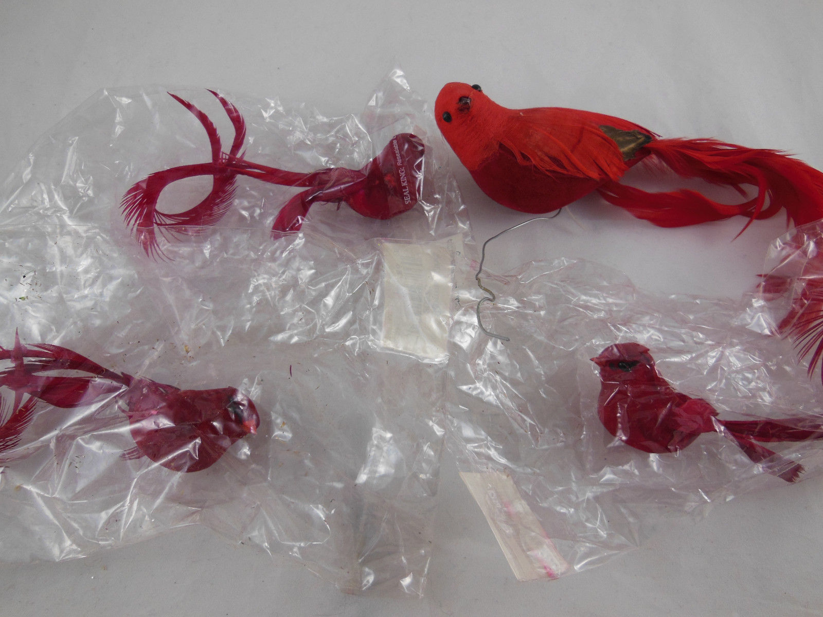 Roman Red Feather Birds Christmas Ornaments 2" body long tail + 3.5" body + tail - $6.92