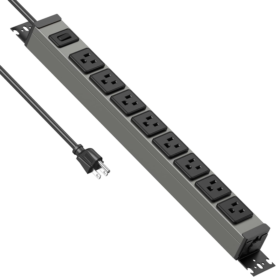 Metal 8 Outlet Power Strip 360° Rotating Mount, Heavy Duty Surge Protect - $42.56