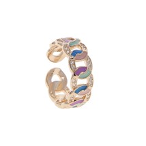 Pastel Enamel Cuban Link Chain Shaped Open Adjusted Finger Women Rings Fashion C - £16.33 GBP