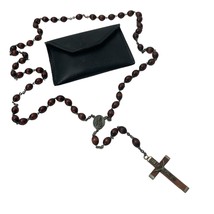 Vintage Brown Wooden Beaded 22&quot; Rosary Crucifix Christ Virgin Black Case Italy - £29.60 GBP