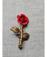 Vintage Red Flower Rose Petal Gold Tone Lapel Pin/Pinback, 2&#39;&#39; - $4.74