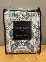 CYNTHIA ROWLEY Parisian Tile Blue Teal Cotton Blend Fabric Shower Curtain 72x72&quot; - $34.64