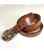 US Constitution Commemorative Buckle Leather Belt 200th Anniversary 1987... - $45.00