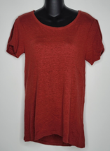 Athleta Womens Small S Red Shirt Top Open Shoulder 100% Linen Short Sleeve - £14.85 GBP
