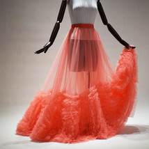 Peach Pink Fluffy Tulle Maxi Skirt Bridal Custom Plus Size Maxi Gowns Skirt image 5