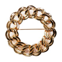 Signed Monet Gold Chunky Chain Ring Circle Brooch Scarf Loop 90s 3&quot; Pin - €12,92 EUR