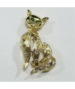 Green Eyed Cat Pin/Brooch With AB Rhinestones - £12.60 GBP