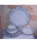 Noritake China COLBURN 6 Pc Place Setting Blue Floral, Platinum ring tri... - $56.95
