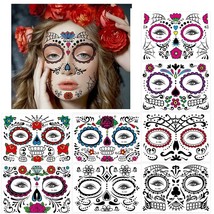 Halloween Face Tattoo Day of the Dead Face Makeup Tattoos Decor Stickers... - £18.49 GBP