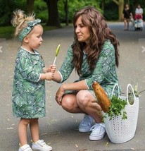 Mommy and me dress green leaves trendy dress matching mom girl spring cr... - £27.42 GBP
