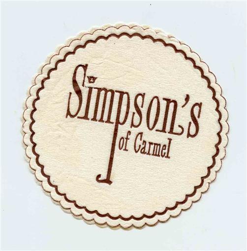 Primary image for Simpson's of Carmel Paper Coaster Carmel California 
